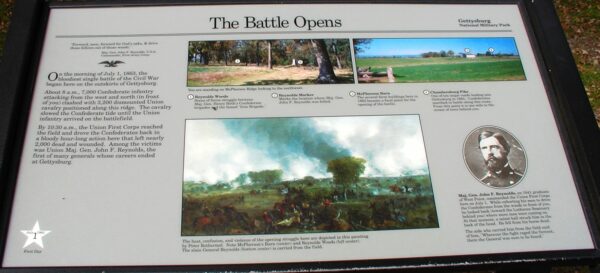 THE BATTLE OPENS JULY 1ST, 1863 WAR MEMORIAL PANEL