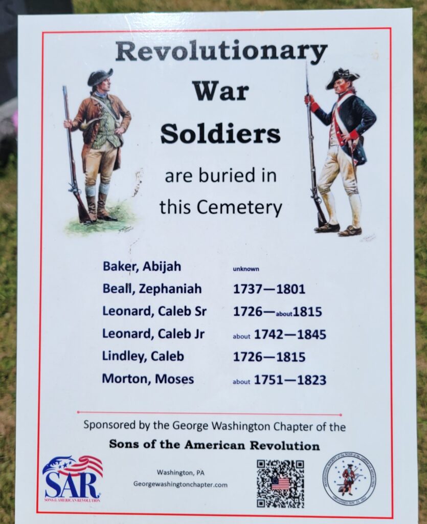 REVOLUTIONARY WAR SOLDIERS BURIED IN BEALLSVILLE CEMETERY MEMORIAL PLAQUE