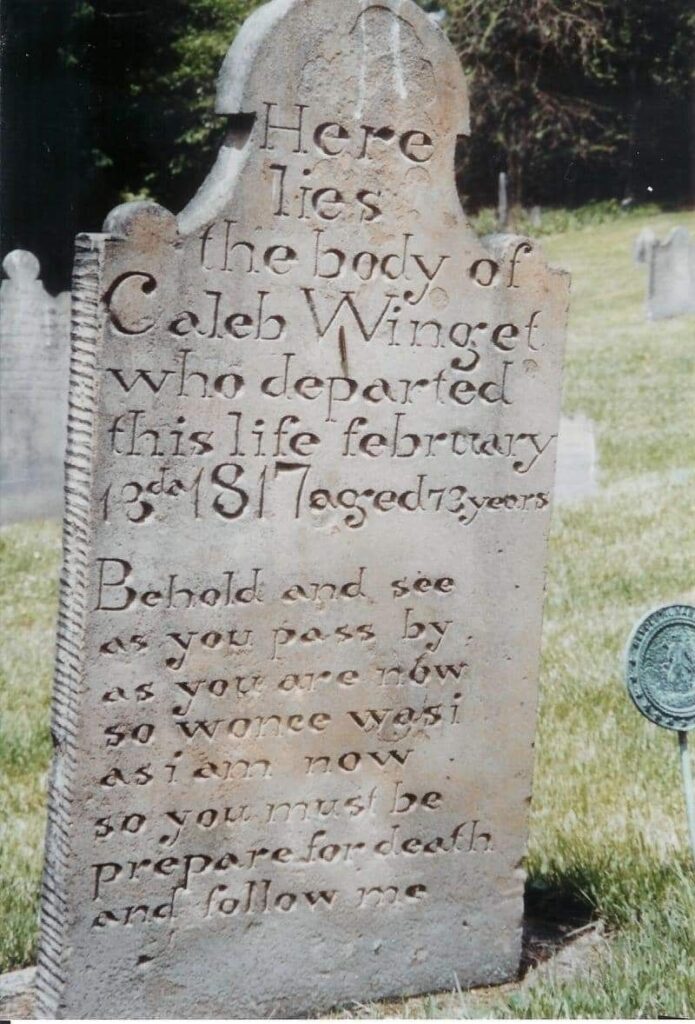 CALEB WINGET REVOLUTIONARY WAR SOLDIER MEMORIAL CEMETERY STONE