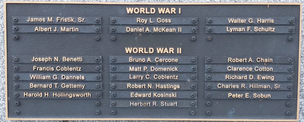 ENON VALLEY WORLD WAR I & II VETERANS MEMORIAL MARKER PLAQUE