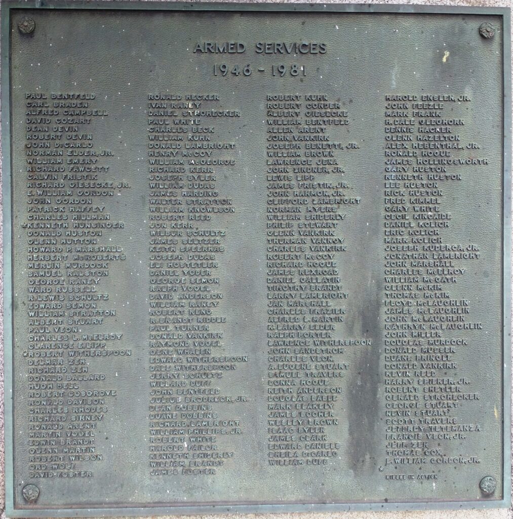 ENON VALLEY ARMED SERVICES VETERANS WAR MEMORIAL PLAQUE
