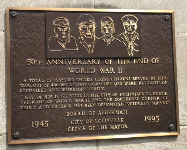 50TH ANNIVERSARY OF THE END OF WORLD WAR II MEMORIAL PLAQUE