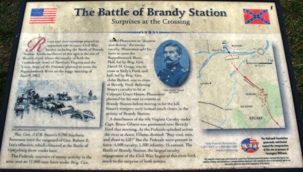 THE BATTLE OF BRANDY STATION SURPRISES AT THE CROSSING WAR MEMORIAL PANEL