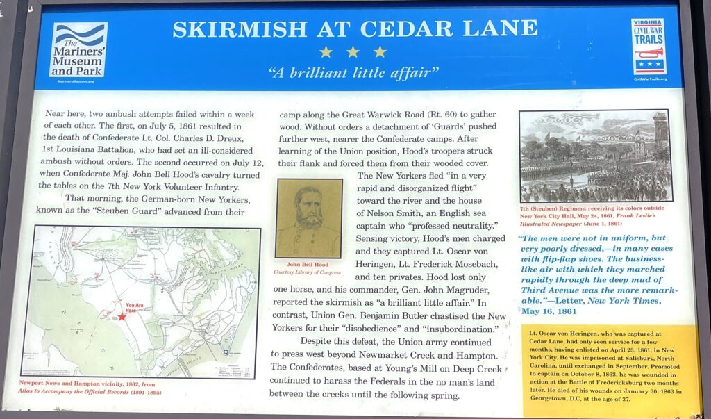SKIRMISH AT CEDAR LANE “A BRILLIANT LITTLE AFFAIR” MEMORIAL PANEL