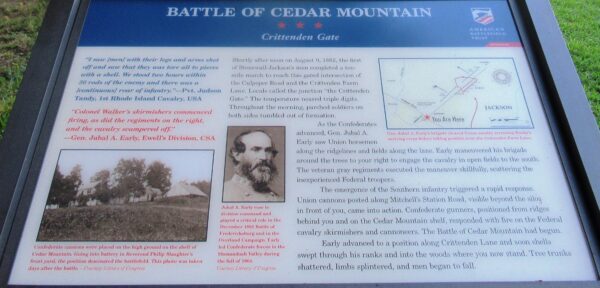 BATTLE OF CEDAR MOUNTAIN CRITTENDEN GATE MEMORIAL PANEL