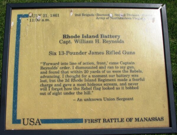 RHODE ISLAND BATTERY FIRST MANASSAS BATTLE MEMORIAL PLAQUE