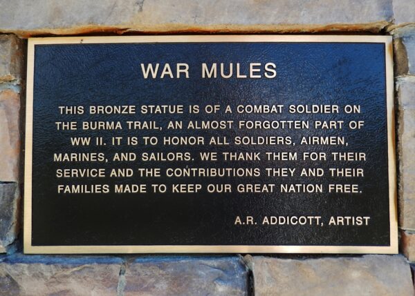 WAR MULES MEMORIAL PLAQUE