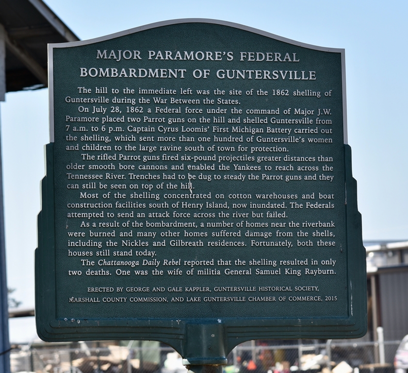 MAJOR PARAMORE’S FEDERAL BOMBARDMENT OF GUNTERSVILLE MEMORIAL MARKER