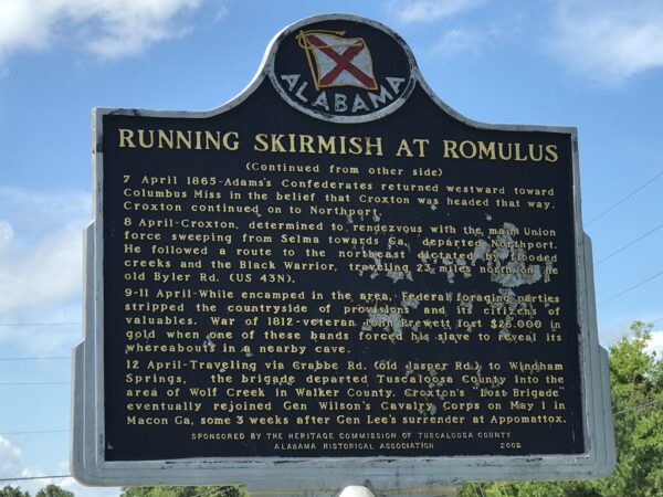 RUNNING SKIRMISH AT ROMULUS MEMORIAL MARKER BACK