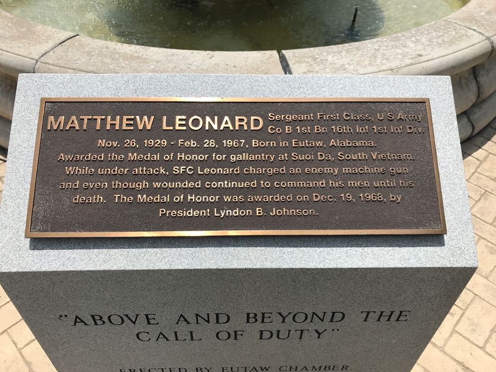 MATTHEW LEONARD MEDAL OF HONOR WAR MEMORIAL FOUNTAIN PLAQUE