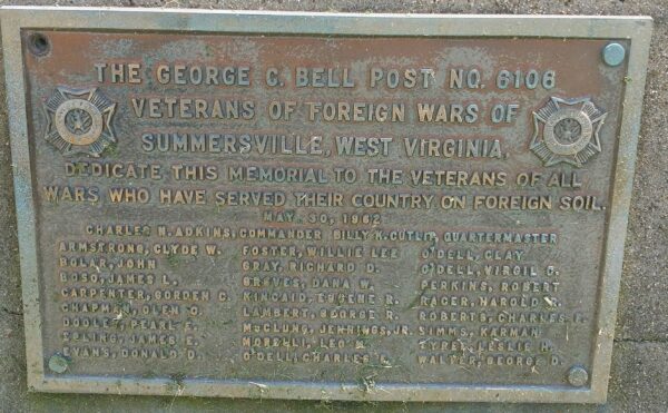 THE GEORGE C. BELL POST NO. 6106 WAR MEMORIAL PLAQUE