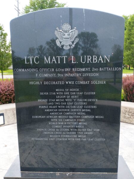 LT. COL. MATT L. URBAN MEDAL OF HONOR MEMORIAL BACK