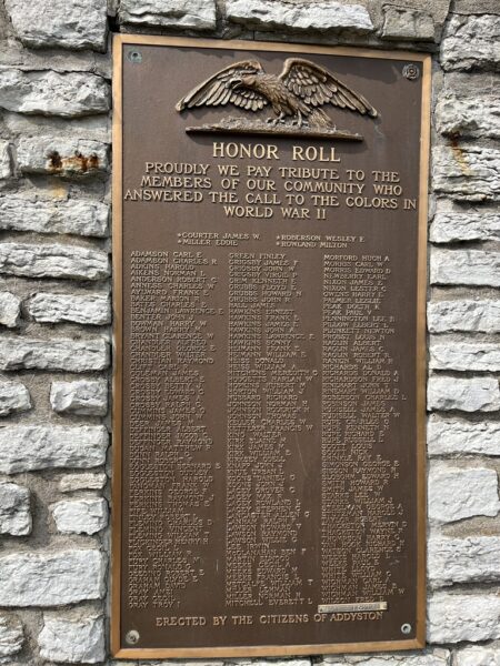 CITIZENS OF ADDYSTON WAR VETERANS MEMORIAL PLAQUE A