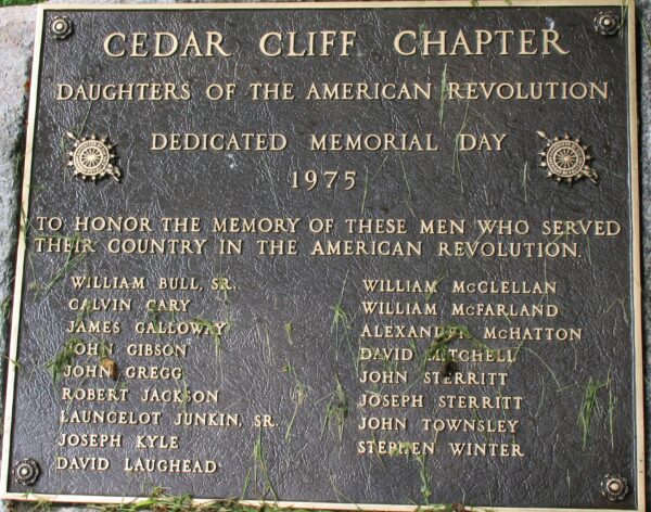 CEDAR CLIFF CHAPTER REVOLUTIONARY WAR SOLDIERS MEMORIAL PLAQUE