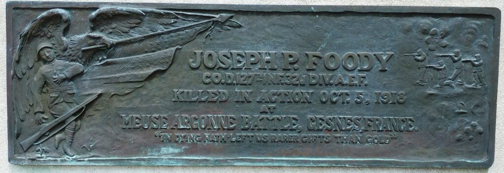 JOSEPH P. FOODY WAR MEMORIAL PLAQUE
