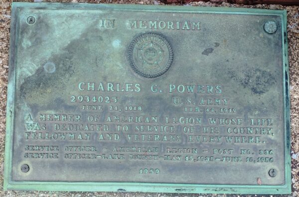 CHARLES G. POWERS WAR MEMORIAL PLAQUE