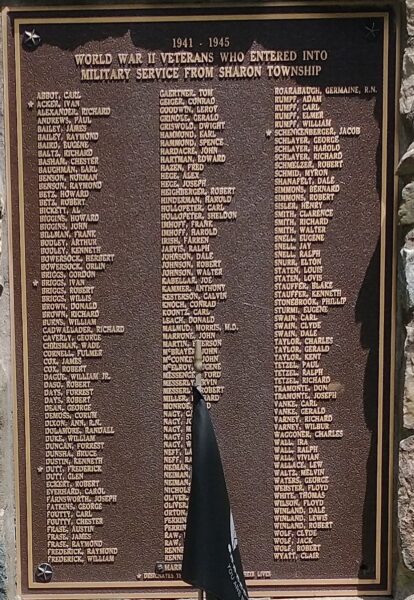 SHARON CENTER WAR VETERANS MEMORIAL PLAQUE D
