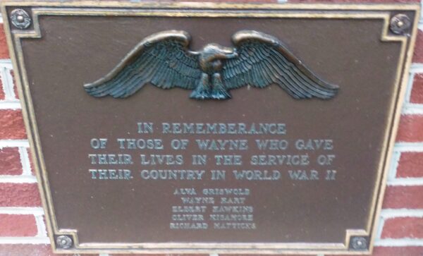 WAYNE TOWNSHIP WAR VETERANS MEMORIAL PLAQUE D
