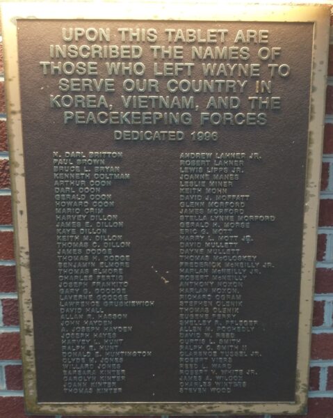 WAYNE TOWNSHIP WAR VETERANS MEMORIAL PLAQUE C