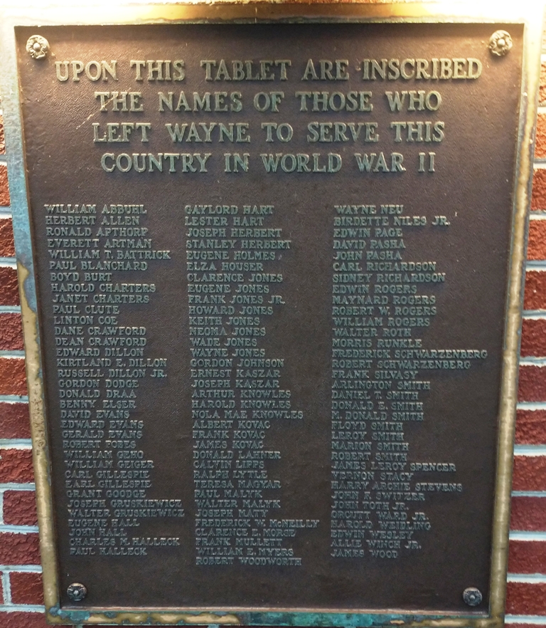 WAYNE TOWNSHIP WAR VETERANS MEMORIAL PLAQUE B