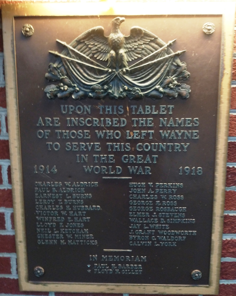 WAYNE TOWNSHIP WAR VETERANS MEMORIAL PLAQUE A