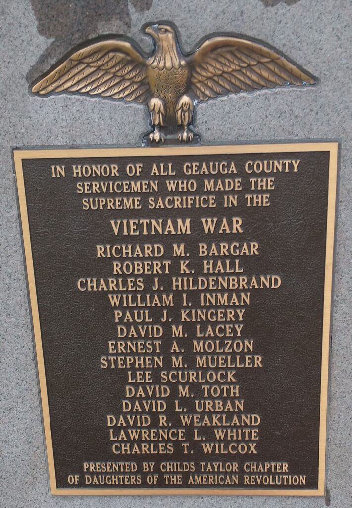 GEAUGA COUNTY VIETNAM WAR SUPREME SACRIFICE MEMORIAL PLAQUE