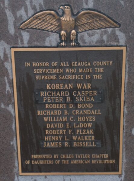 GEAUGA COUNTY KOREAN WAR SUPREME SACRIFICE MEMORIAL PLAQUE