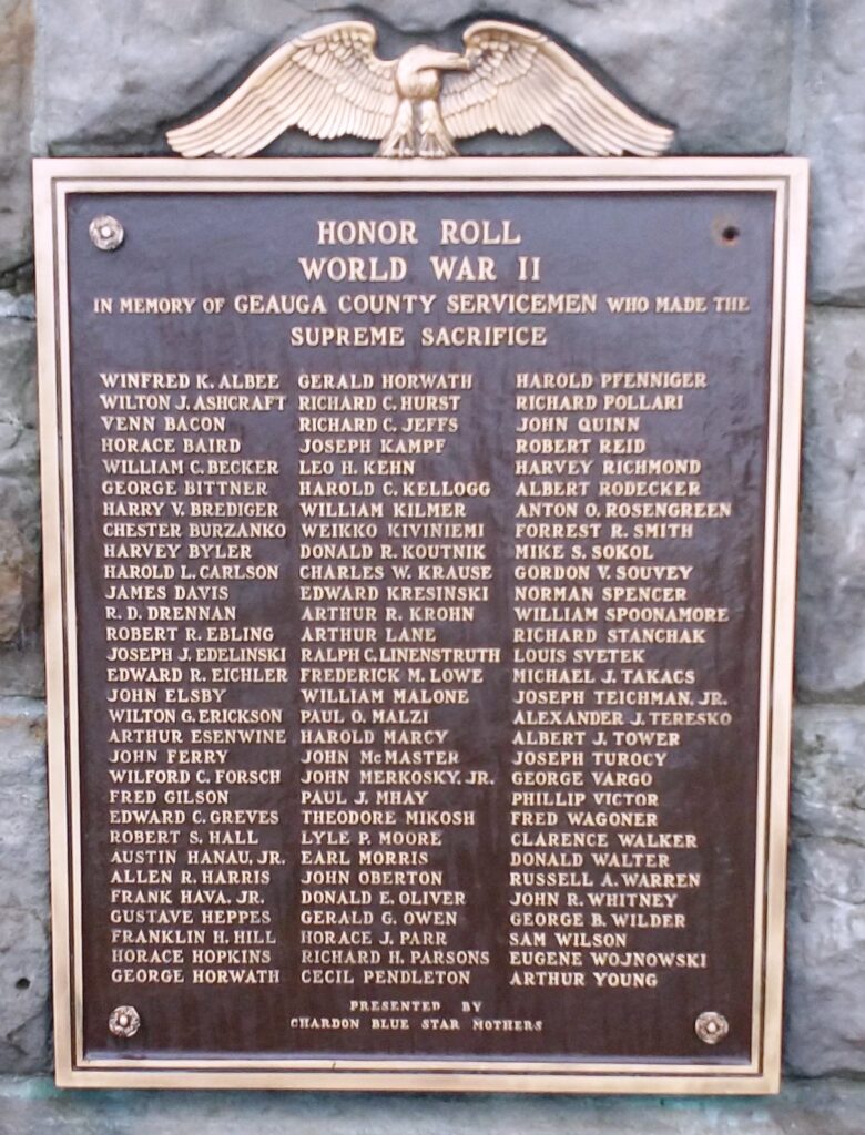 GEAUGA COUNTY WORLD WAR II SUPREME SACRIFICE MEMORIAL PLAQUE