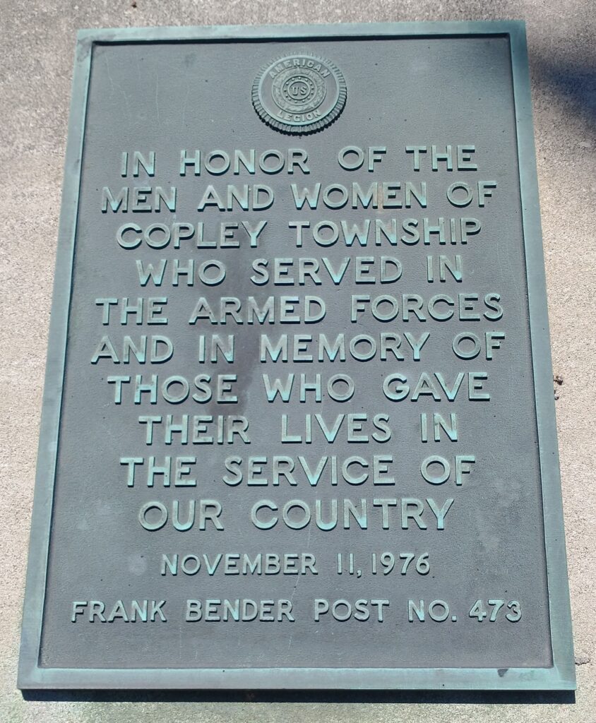 COPLEY TOWNSHIP ARMED FORCES MEMORIAL PLAQUE