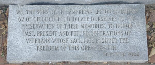 THE SONS OF THE AMERICAN LEGION SQUADRON 62 VETERANS MEMORIAL DEDICATION STONE