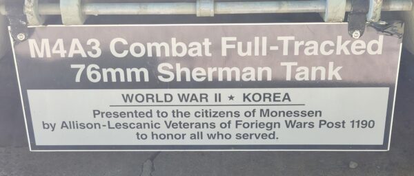M4A3 COMBAT FULL-TRACK 76MM SHERMAN TANK MEMORIAL PLAQUE