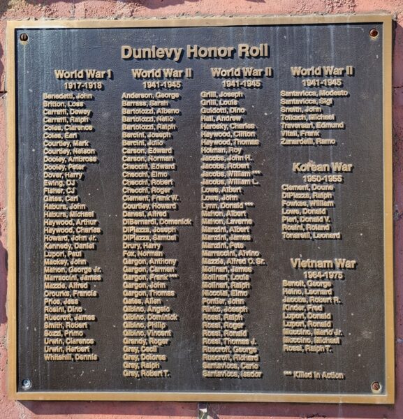 DUNLEVY HONOR ROLL WAR MEMORIAL PLAQUE