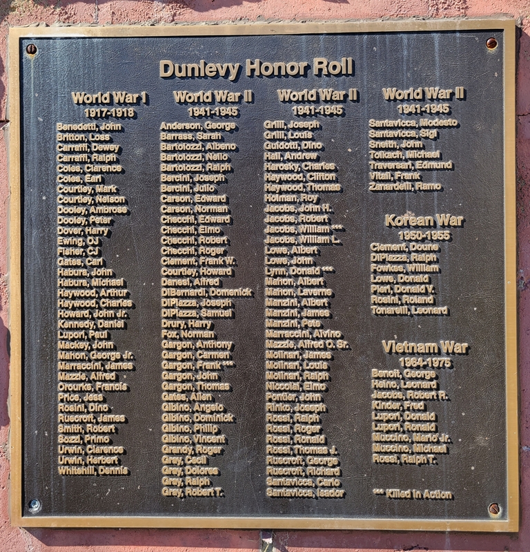 DUNLEVY HONOR ROLL WAR MEMORIAL PLAQUE