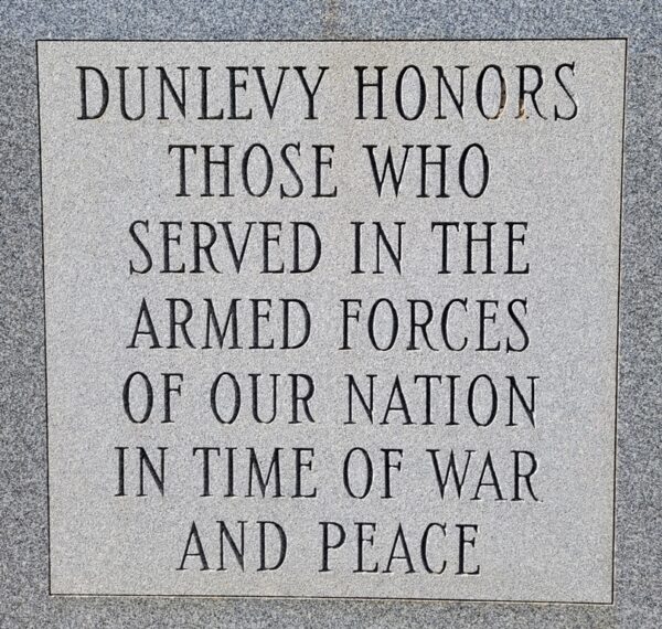 DUNLEVY VETERANS MEMORIAL DEDICATION STONE