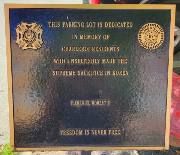 CHARLEROI SUPREME SACRIFICE KOREAN WAR MEMORIAL PLAQUE