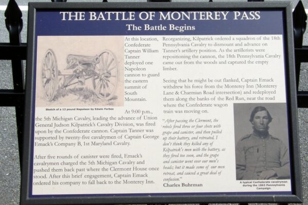 THE BATTLE OF MONTEREY PASS THE BATTLE BEGINS MEMORIAL PANEL