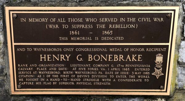 WAYNESBORO CIVIL WAR MEMORIAL AND MEDAL OF HONOR RECIPIENT MEMORIAL PLAQUE