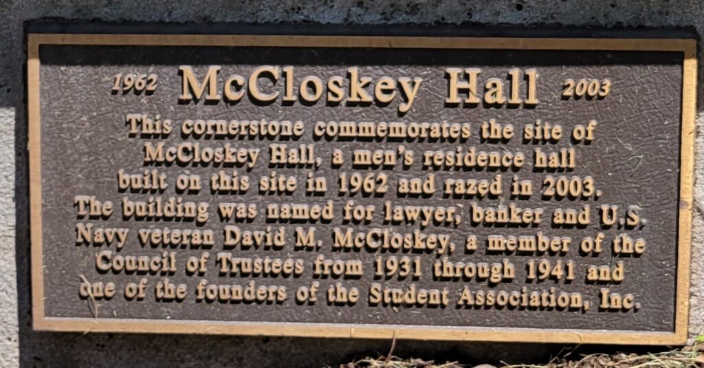 MCCLOSKEY HALL WAR MEMORIAL PLAQUE