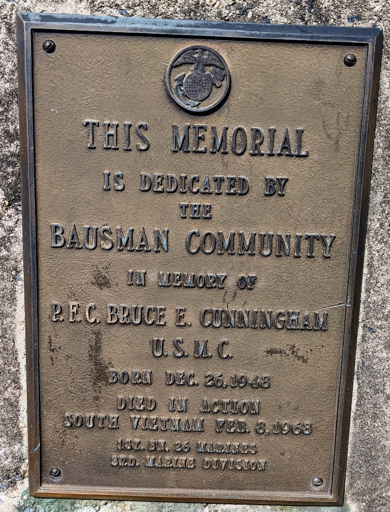 P.F.C. BRUCE E. CUNNINGHAM WAR MEMORIAL PLAQUE