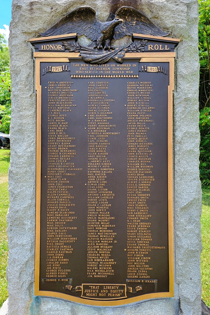 EAST BETHLEHEM TOWNSHIP WORLD WAR HONOR ROLL MEMORIAL PLAQUE