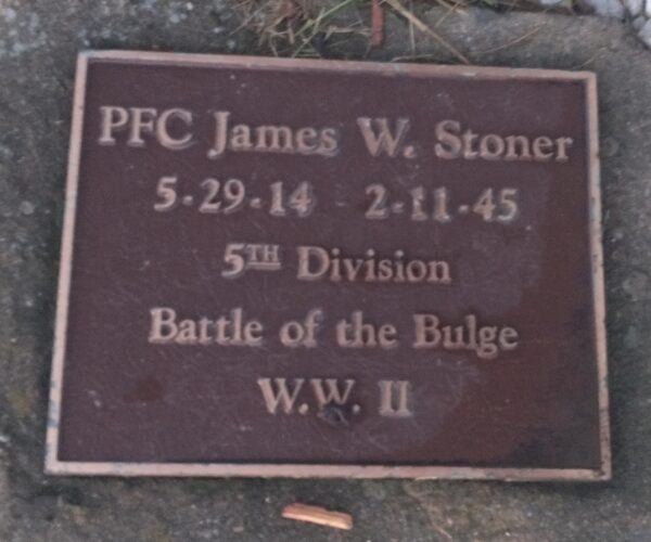 PFC JAMES W. STONER WAR MEMORIAL PLAQUE