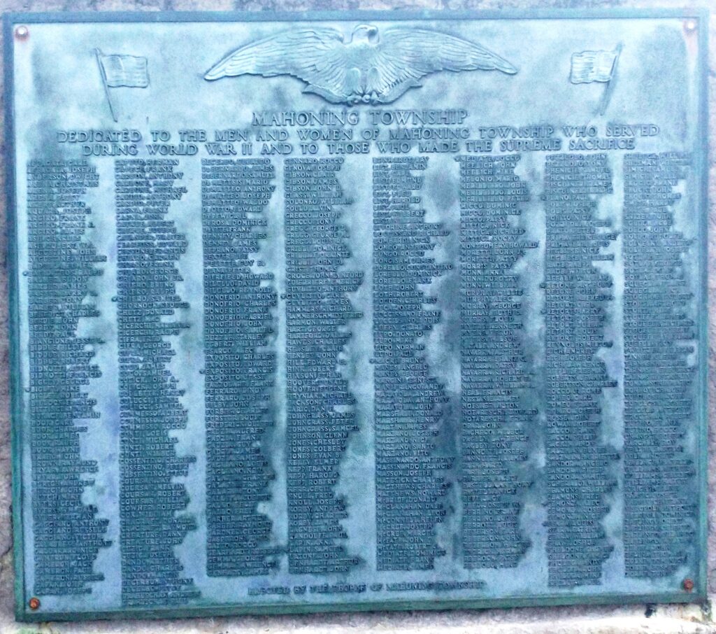 MAHONING TOWNSHIP WAR VETERANS MEMORIAL PLAQUE A