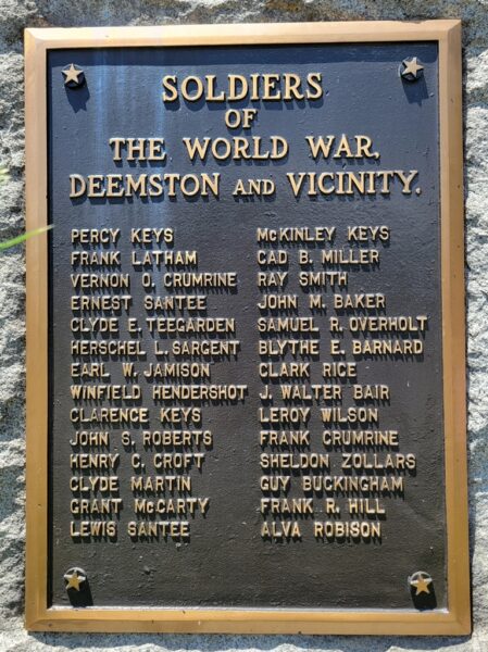 SOLDIERS OF THE WORLD WAR, DEEMSTON AND VICINITY MEMORIAL PLAQUE