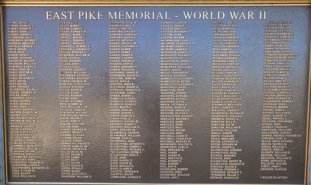 EAST PIKE MEMORIAL-WORLD WAR II PLAQUE