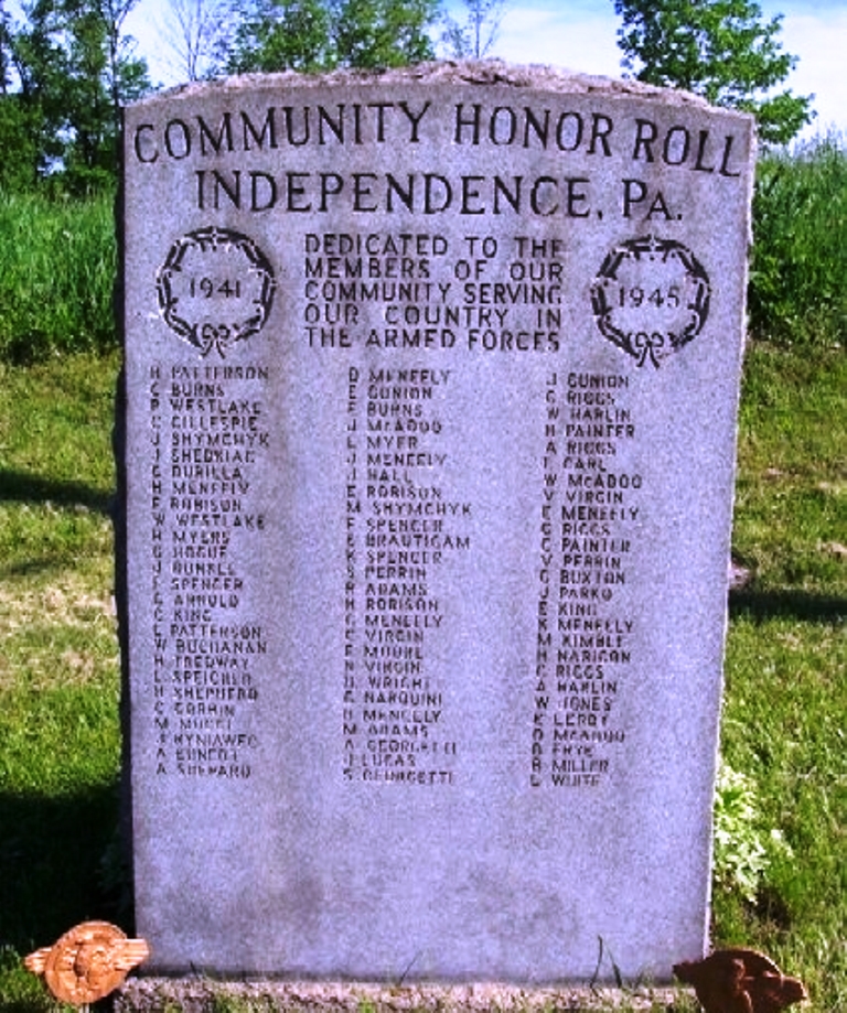 COMMUNITY HONOR ROLL INDEPENDENCE, PA MEMORIAL FRONT