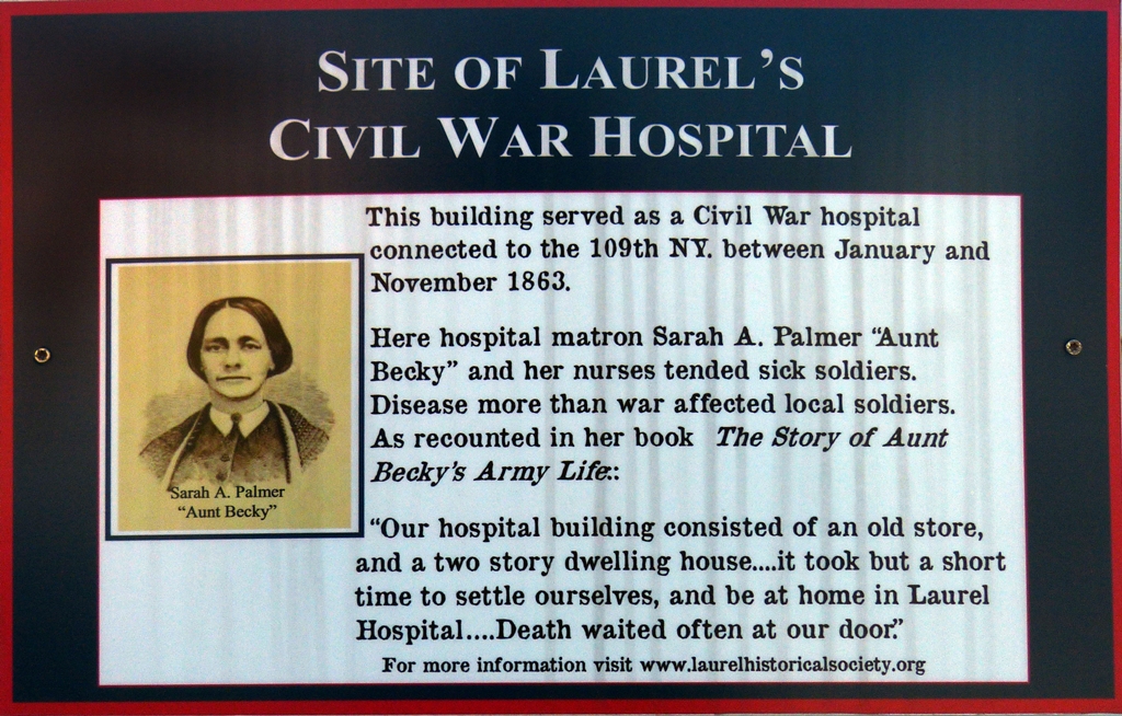 SITE OF LAUREL’S CIVIL WAR HOSPITAL MEMORIAL PLAQUE