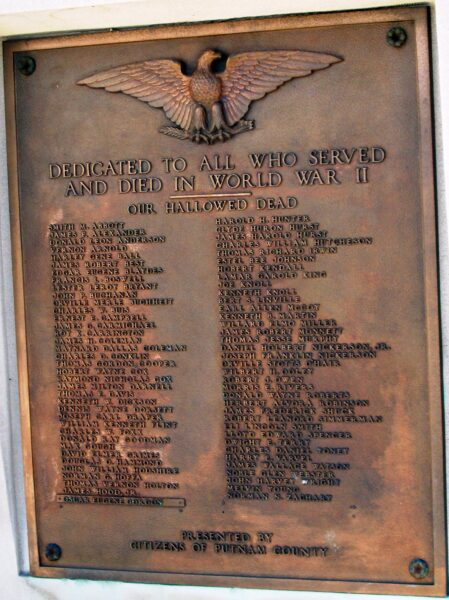 PUTNAM COUNTY WORLD WAR II MEMORIAL PLAQUE