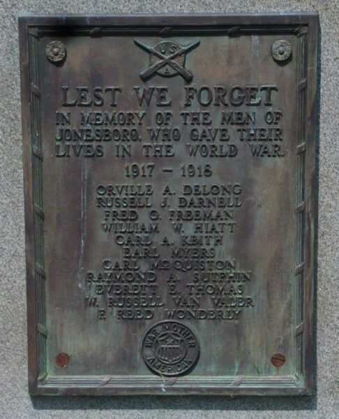 JONESBORO WORLD WAR SUPREME SACRIFICE MEMORIAL PLAQUE