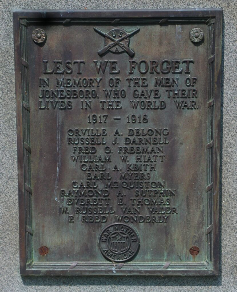 JONESBORO WORLD WAR SUPREME SACRIFICE MEMORIAL PLAQUE