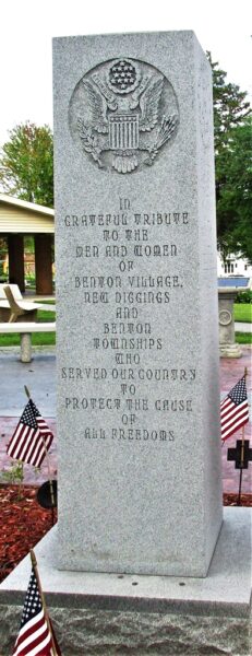 BENTON VILLAGE, NEW DIGGINGS AND BENTON TOWNSHIP WAR VETERANS MEMORIAL CENTER STONE
